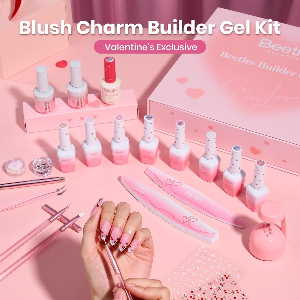 Pink builder gel colours included in the kit