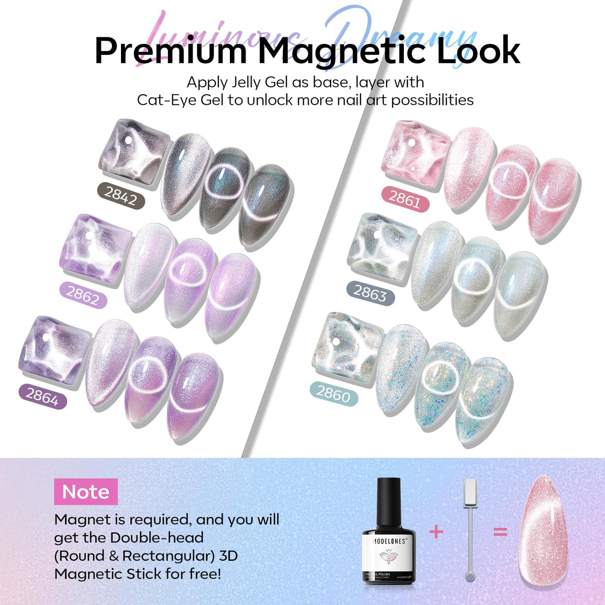 Pink cat eye gel polish from modelones in the set