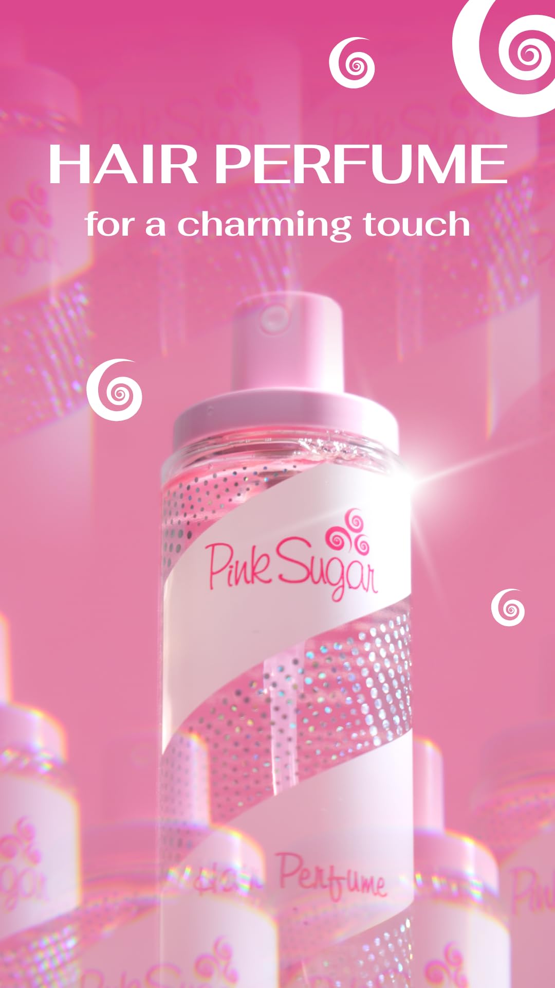 Pink Sugar Hair Perfume bottle with a light shine effect