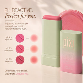 Pixi ON-THE-GLOW Cream Blush Stick applied on cheeks