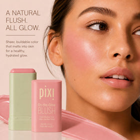 Pixi ON-THE-GLOW Cream Blush Stick Fleur showing dewy finish