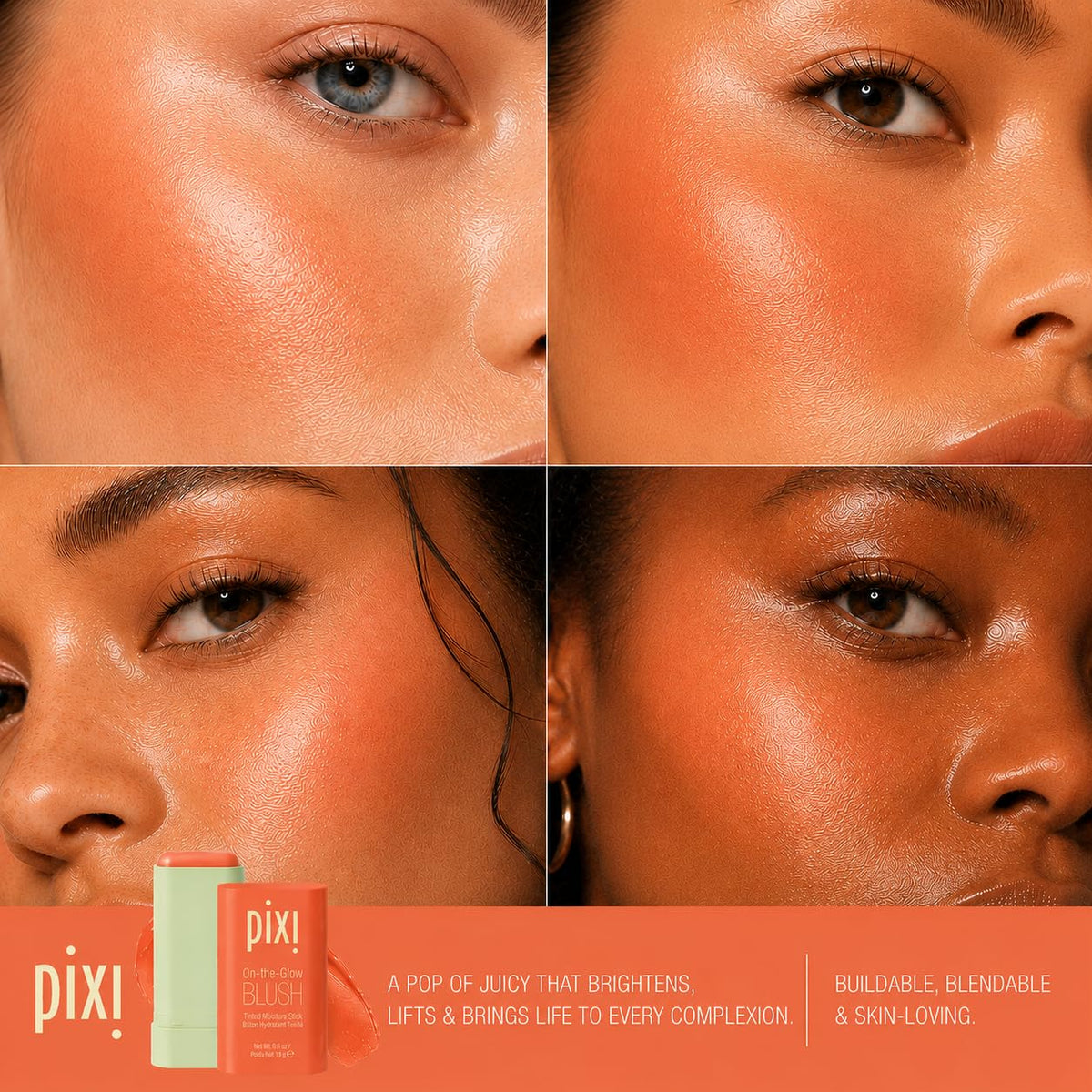 Pixi ON-THE-GLOW Cream Blush Stick Juicy application on cheeks