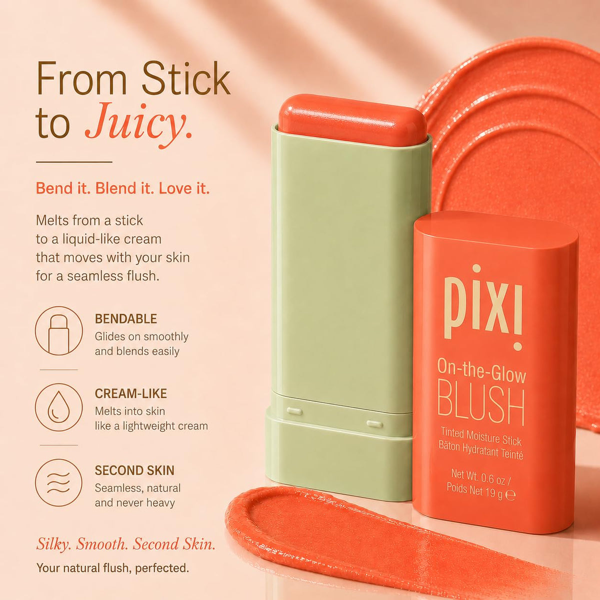 Pixi ON-THE-GLOW Cream Blush Stick Juicy close-up of stick