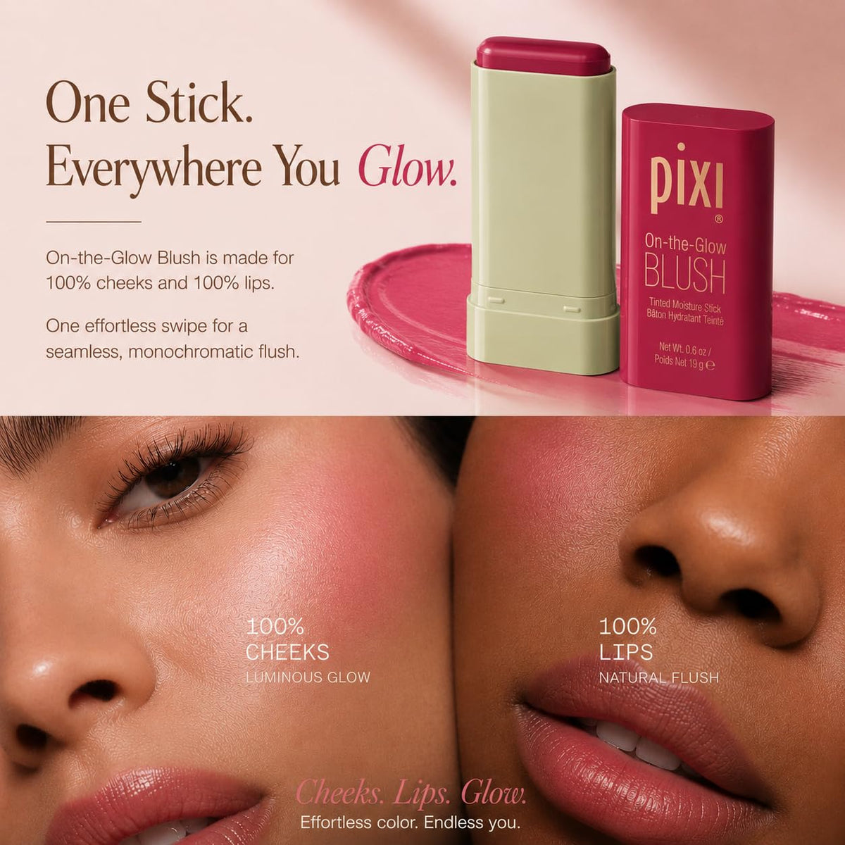 Pixi ON-THE-GLOW Cream Blush Stick Ruby with aloe vera and ginseng