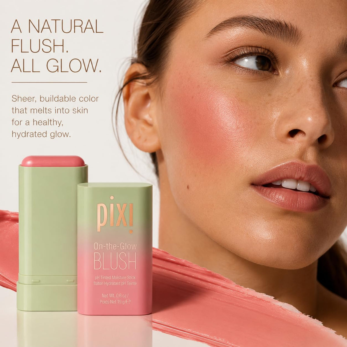 Pixi ON-THE-GLOW Cream Blush Stick showing twist-up design