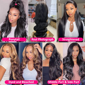 Pizazz Body Wave Lace Front Wig styled in a middle part