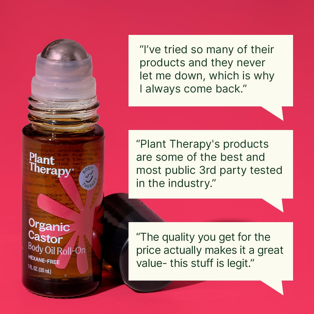 Plant Therapy Organic Castor Body Oil Roll On 30 mL close-up of roller ball