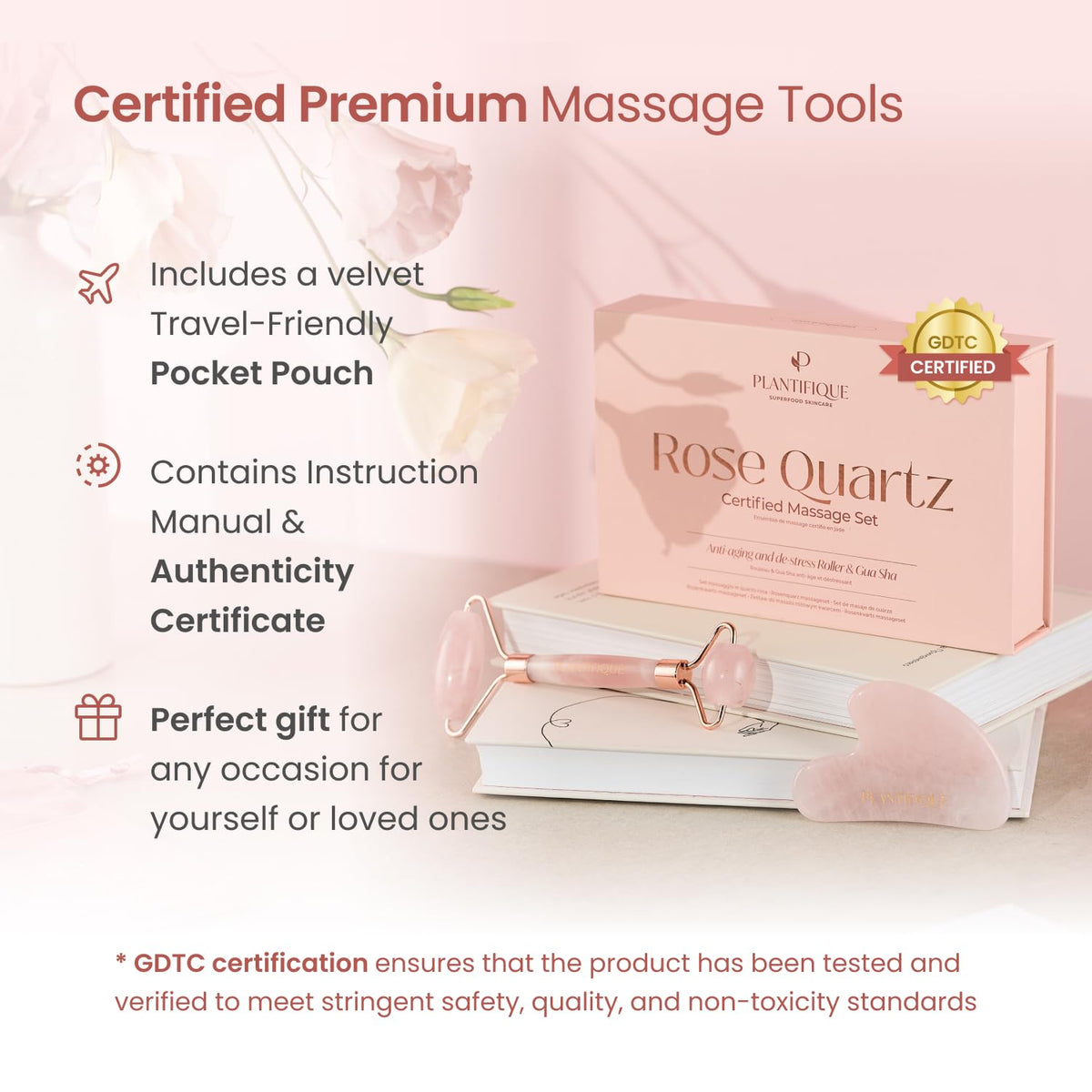 PLANTIFIQUE Gua Sha stone with a soft cloth for cleaning