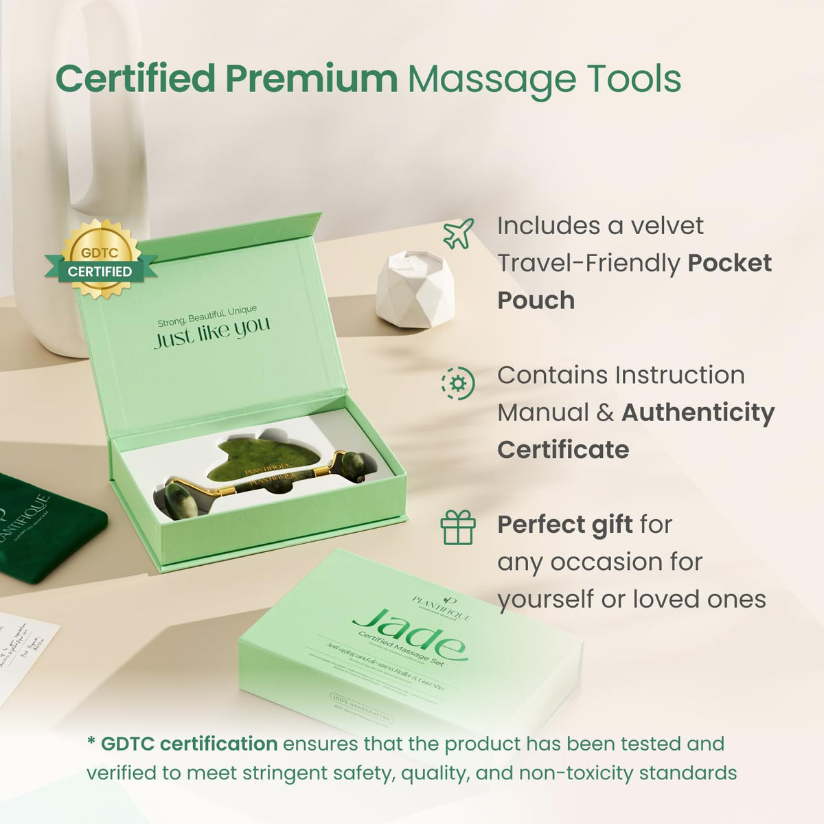 PLANTIFIQUE Jade Face Roller with oil bottle