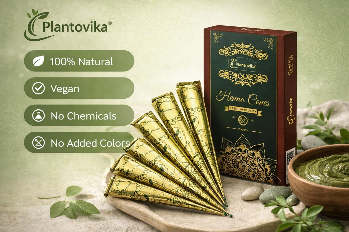 Plantovika Henna Cones displayed on a wooden surface