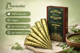 Plantovika Henna Cones displayed on a wooden surface