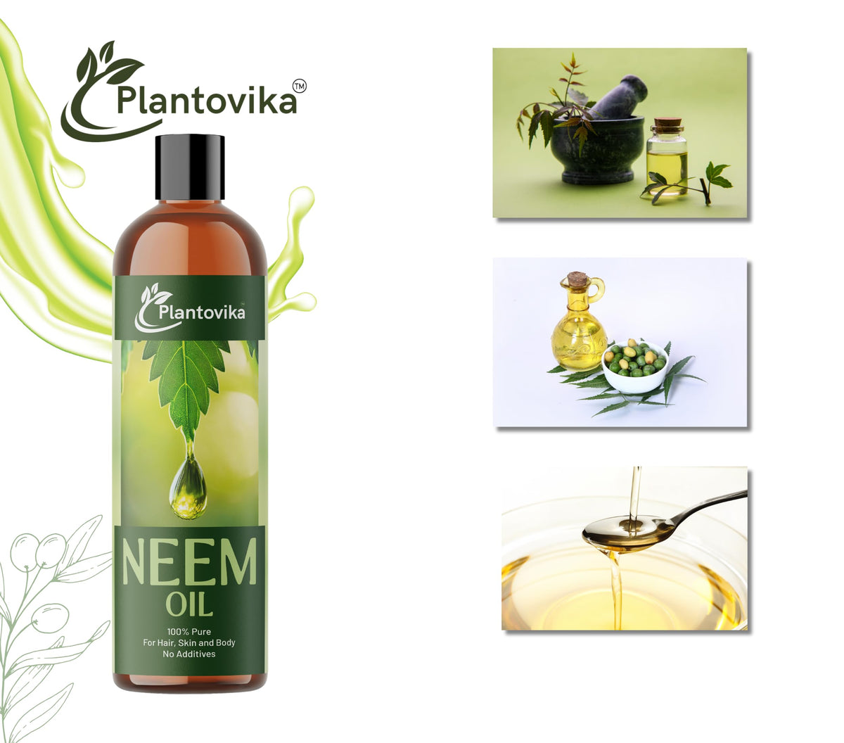 Plantovika Pure Neem Oil 32 Oz bottle with dropper