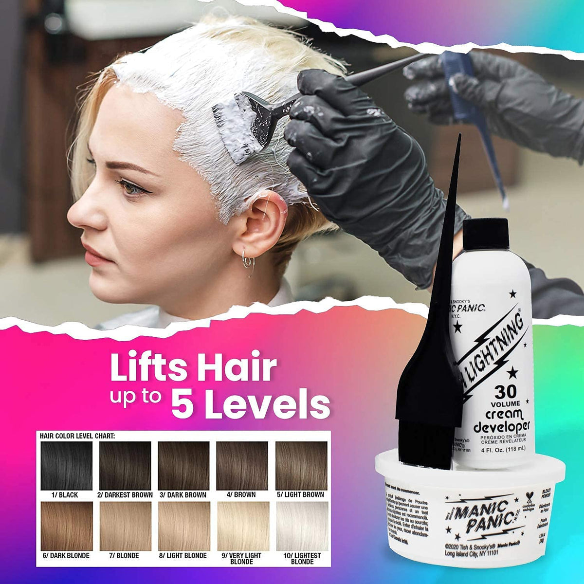 Plastic cap and gloves from MANIC PANIC Blue Lightning Hair Bleach Kit
