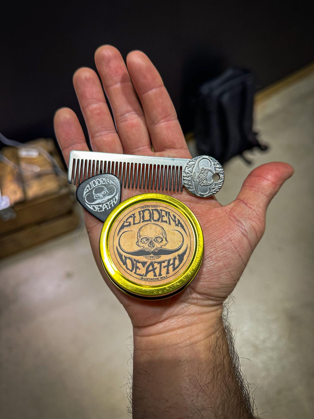 Platinum Death Grip Mustache Comb dual-sided view
