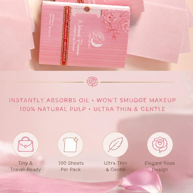 PleasingCare Large Face Oil Blotting Sheets next to makeup products