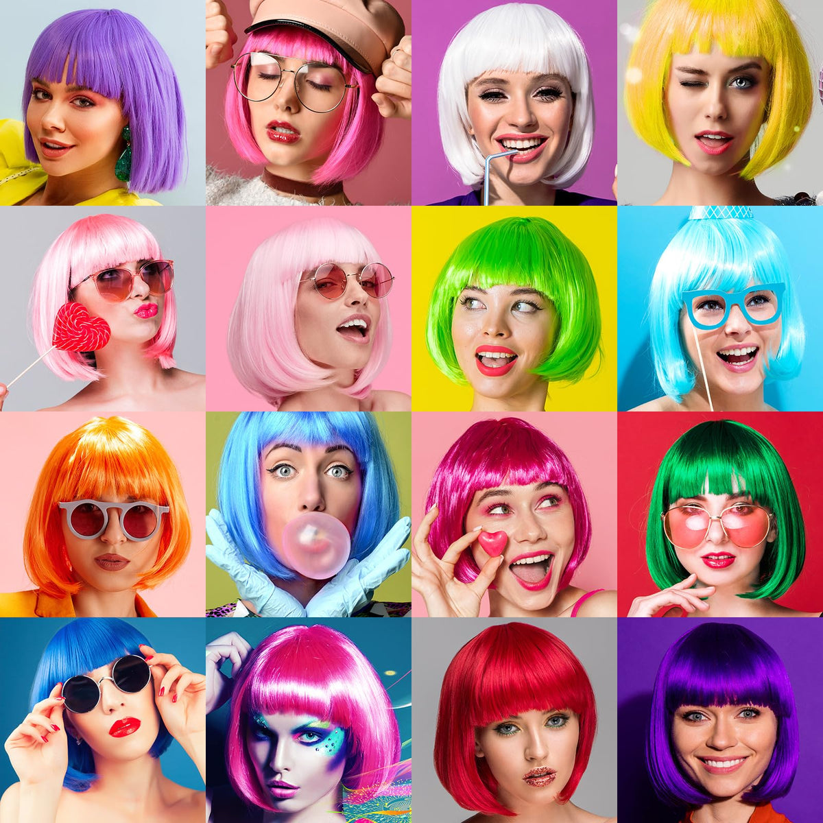 PLULON Black Bob Wig side view showing vibrant colour