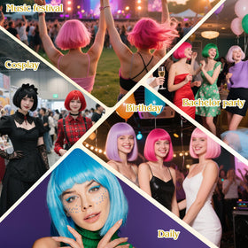 PLULON Gold Bob Wig worn at a party with friends