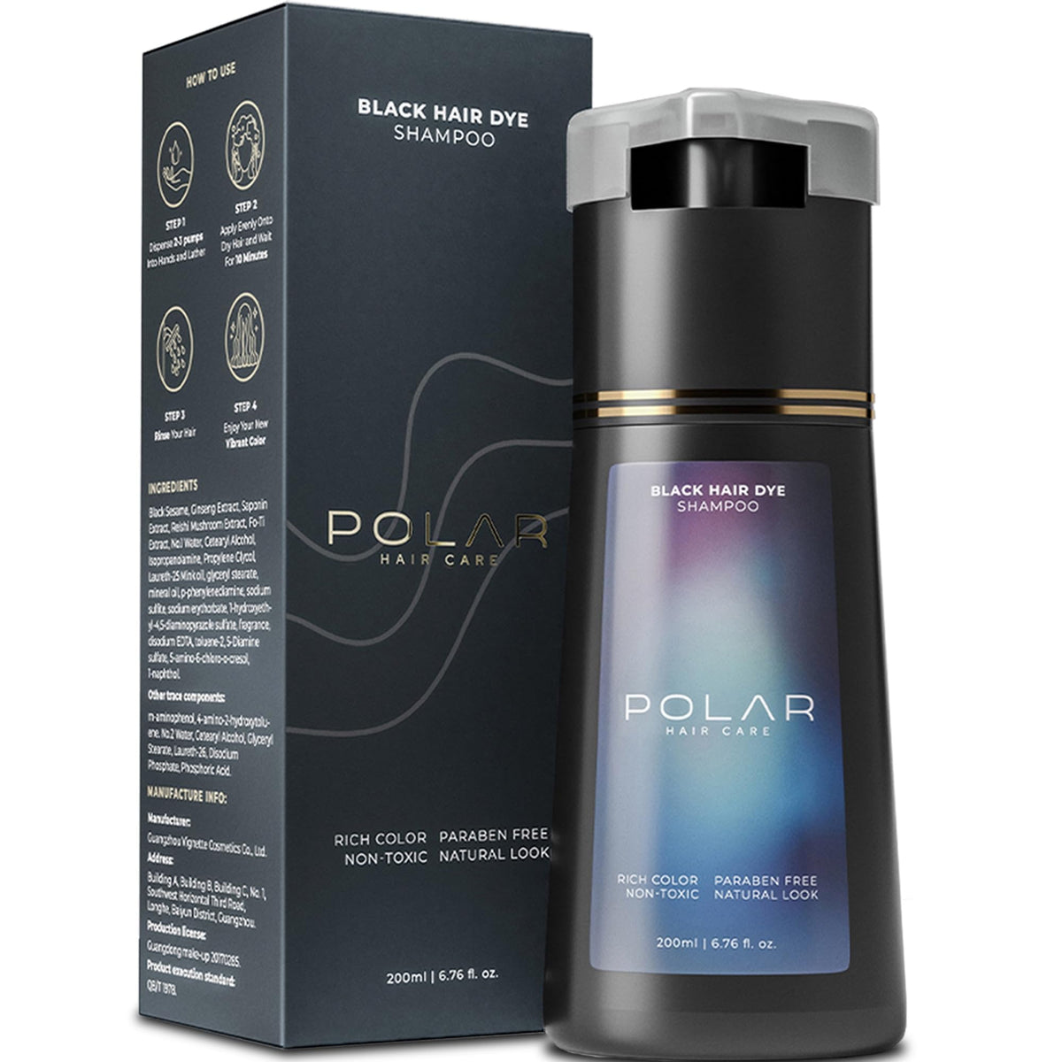 POLAR HAIR CARE Jet Black Hair Dye Shampoo front view