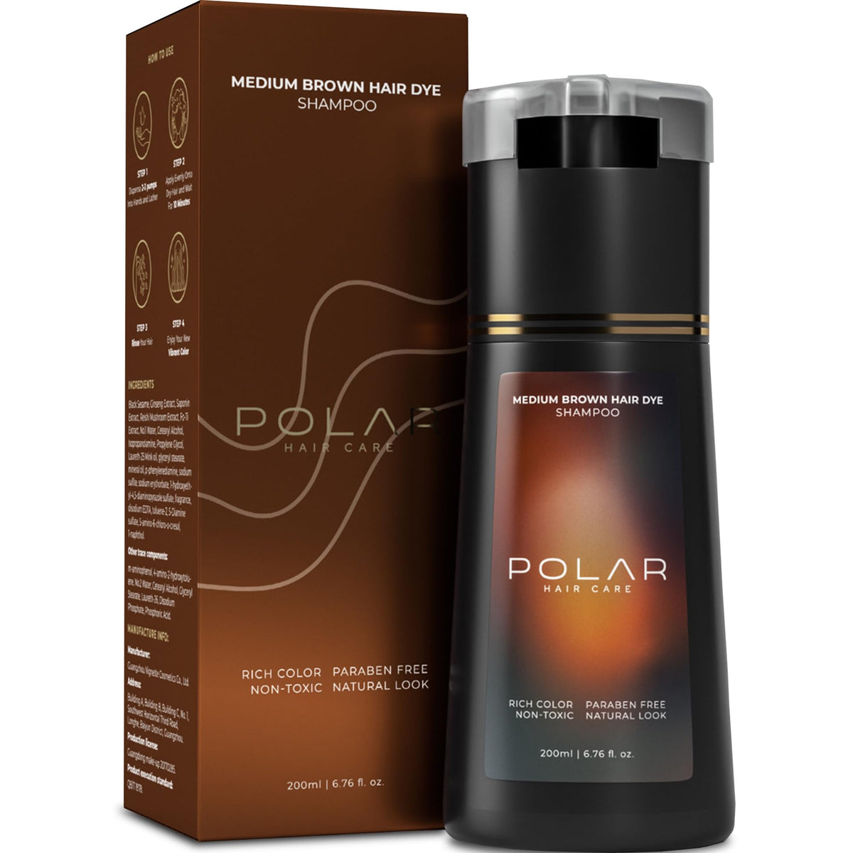 POLAR HAIR CARE Medium Brown Hair Dye Shampoo front view