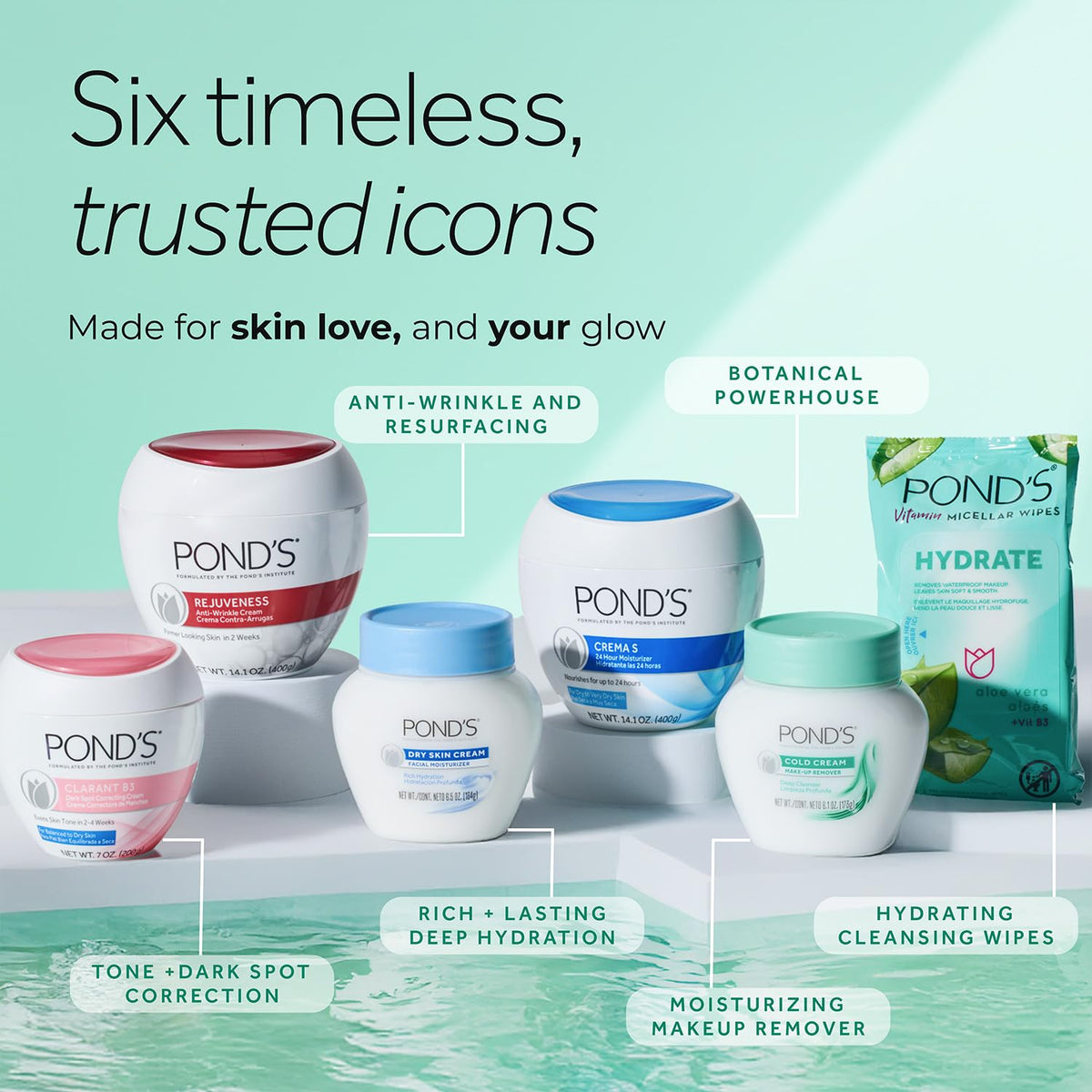 POND'S Dry Skin Cream displayed on a bathroom shelf