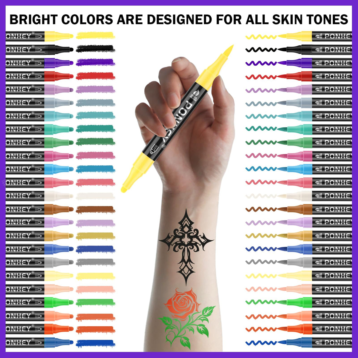 Ponhey Temporary Tattoo Markers set displayed on a table