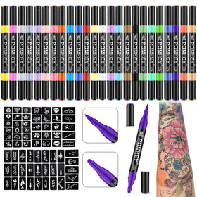 Ponhey Temporary Tattoo Markers Set with 24 colours and stencils