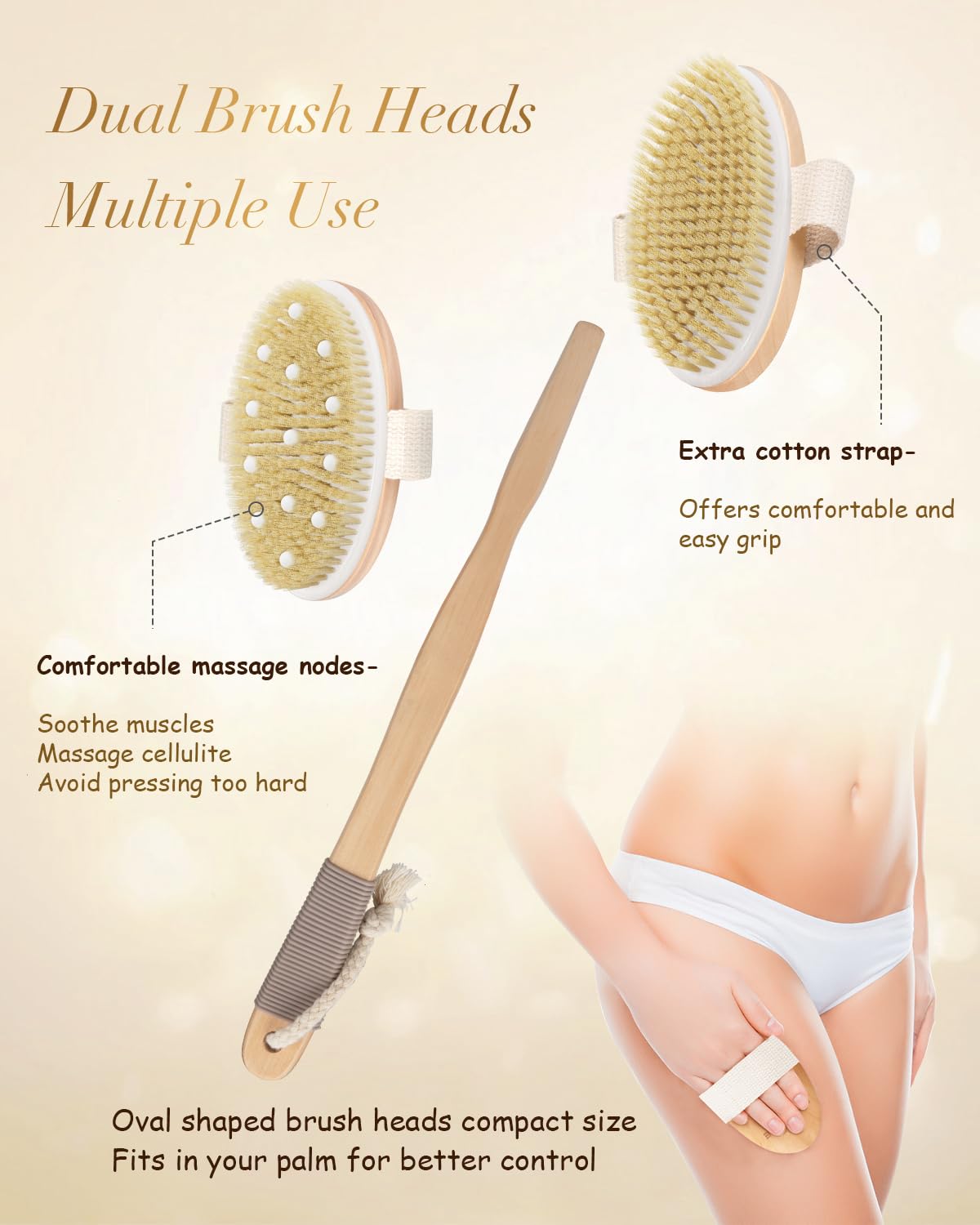 POPCHOSE Dry Brushing Body Brush showing non-slip handle