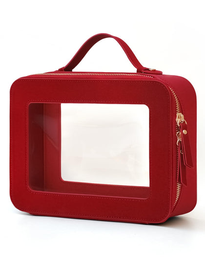 Popvibe Clear Large Makeup Bag in Red front view