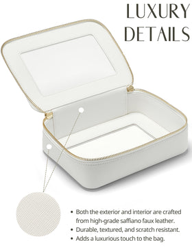 Popvibe Clear Makeup Bag close-up of saffiano faux leather