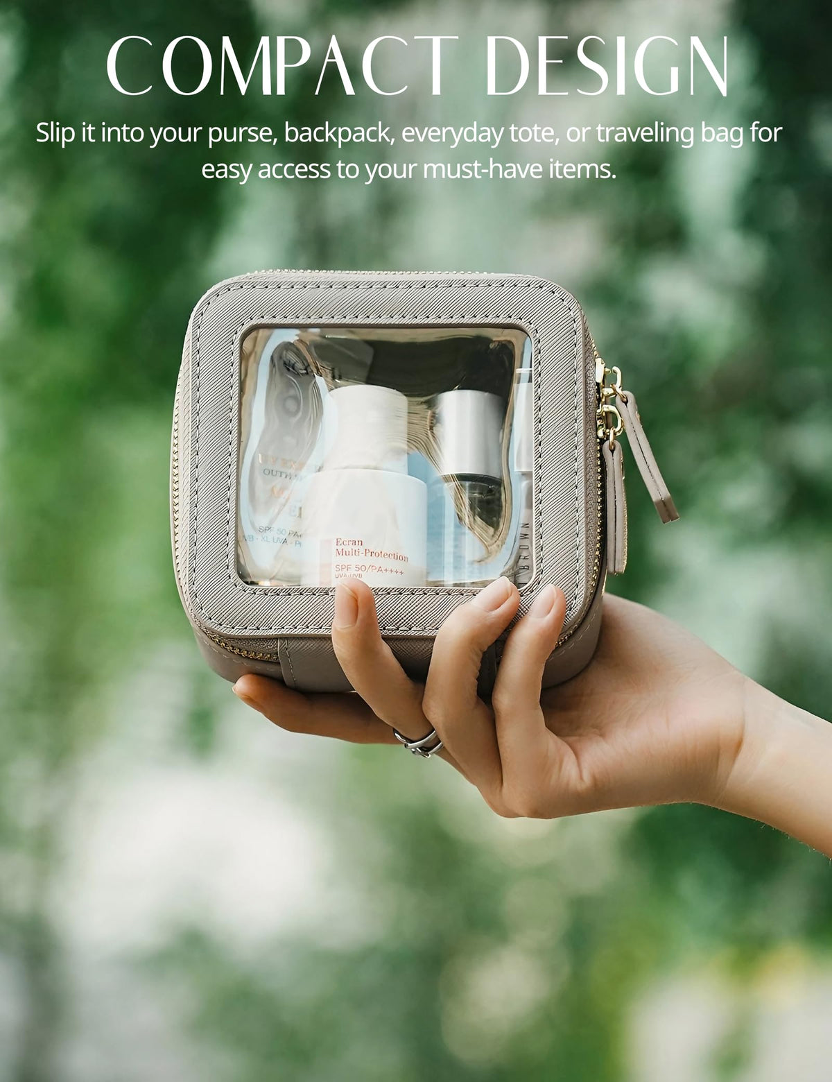 Popvibe Clear Makeup Bag compact size in hand