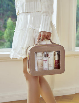 Popvibe Clear Makeup Bag dimensions on a table