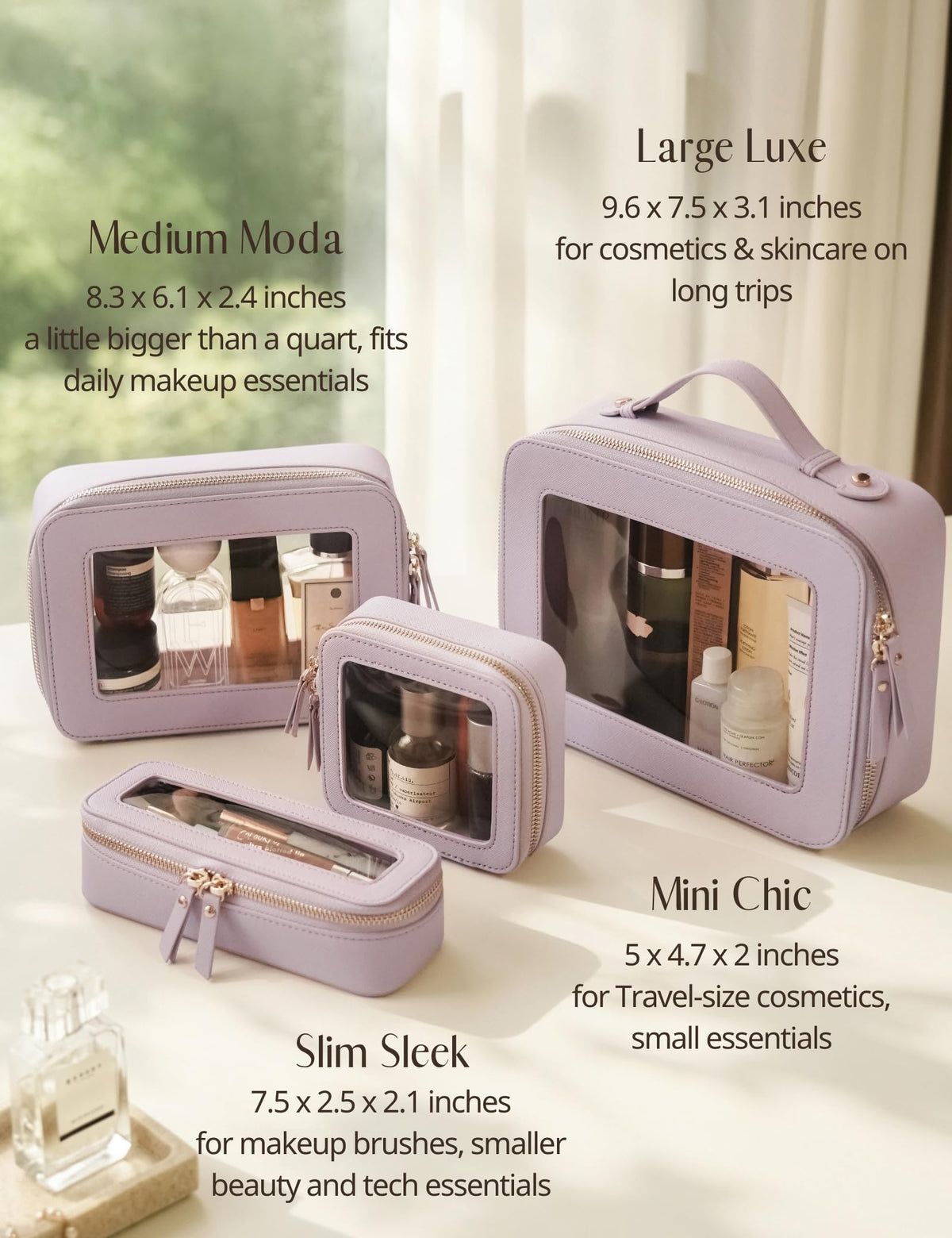 Popvibe Clear Makeup Bag displayed on a vanity
