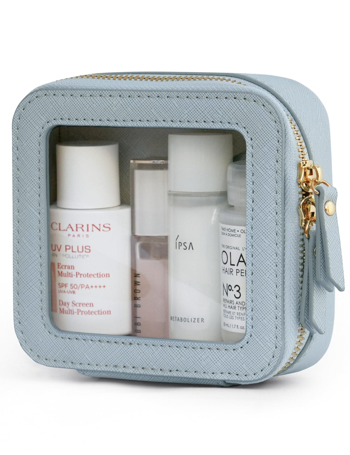 Popvibe Clear Makeup Bag front view in light blue