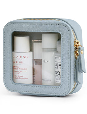 Popvibe Clear Makeup Bag front view in light blue