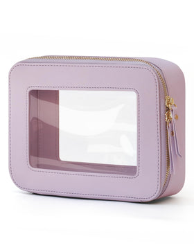 Popvibe Clear Makeup Bag front view with zipper in purple