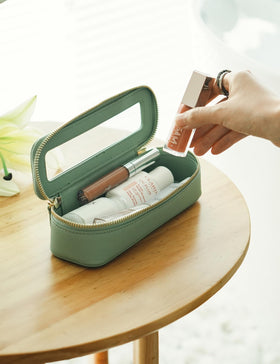 Popvibe Clear Makeup Bag in a travel setting