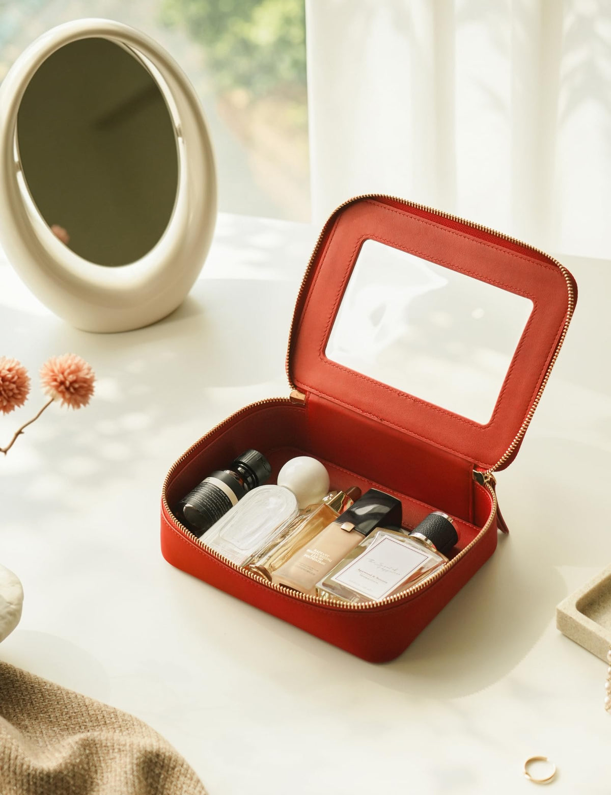 Popvibe Clear Makeup Bag in travel setup