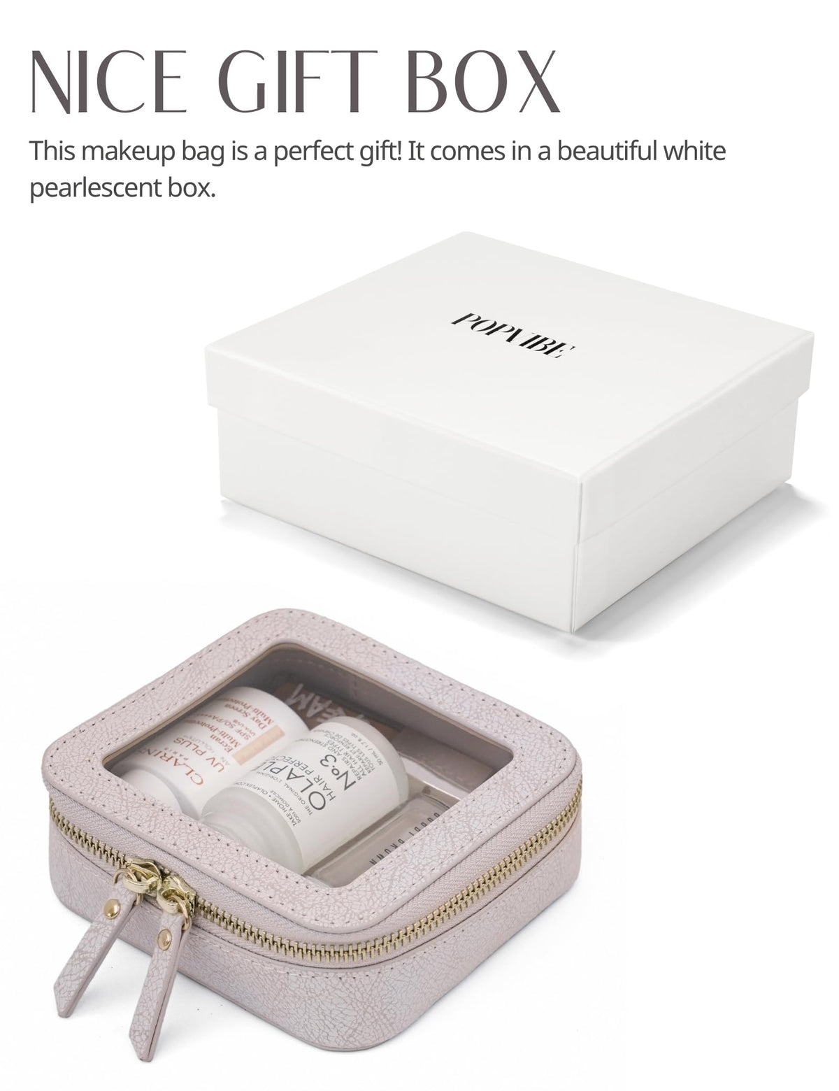 Popvibe Clear Makeup Bag light pink lifestyle scene