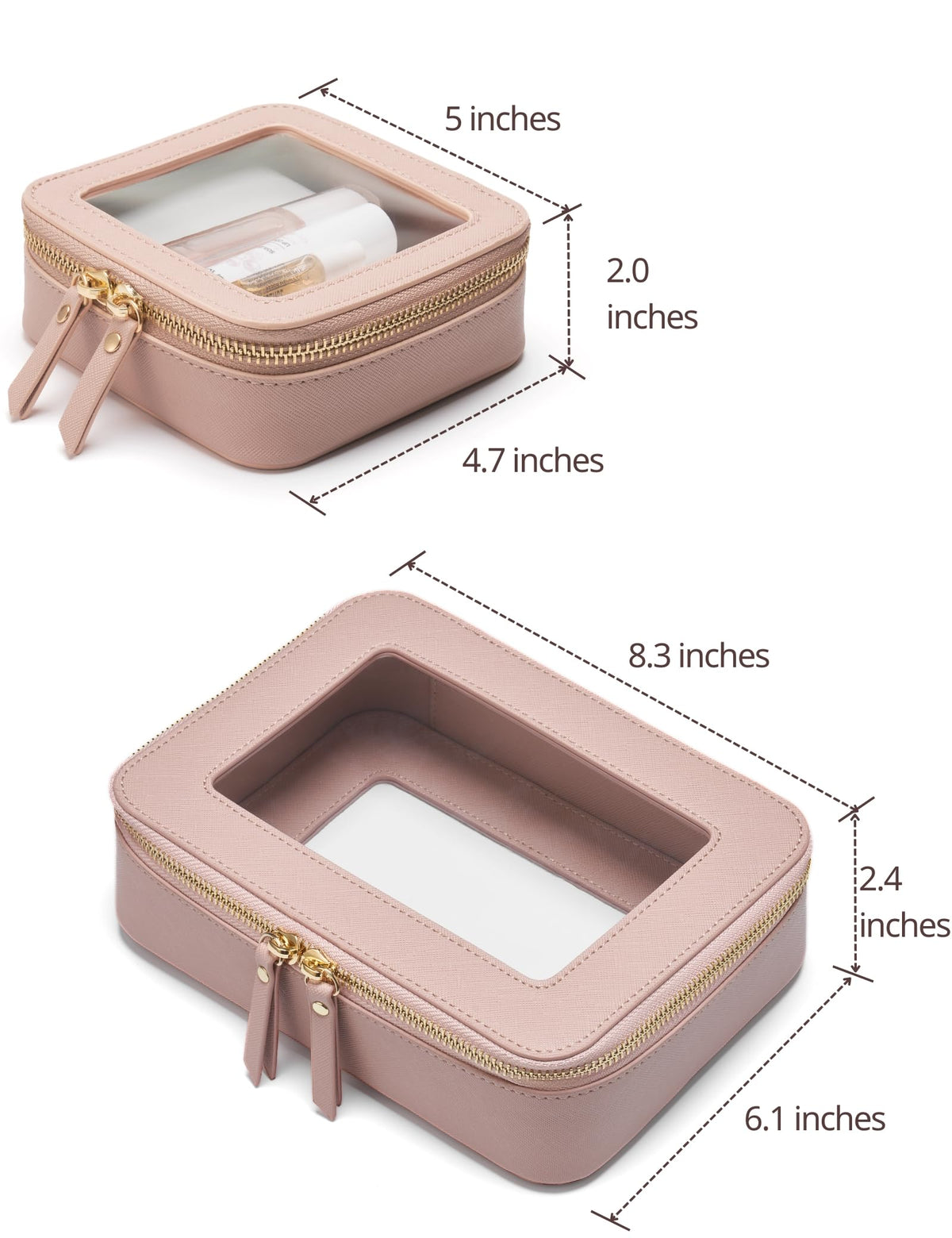 Popvibe Clear Makeup Bag Medium size front view in mauve pink