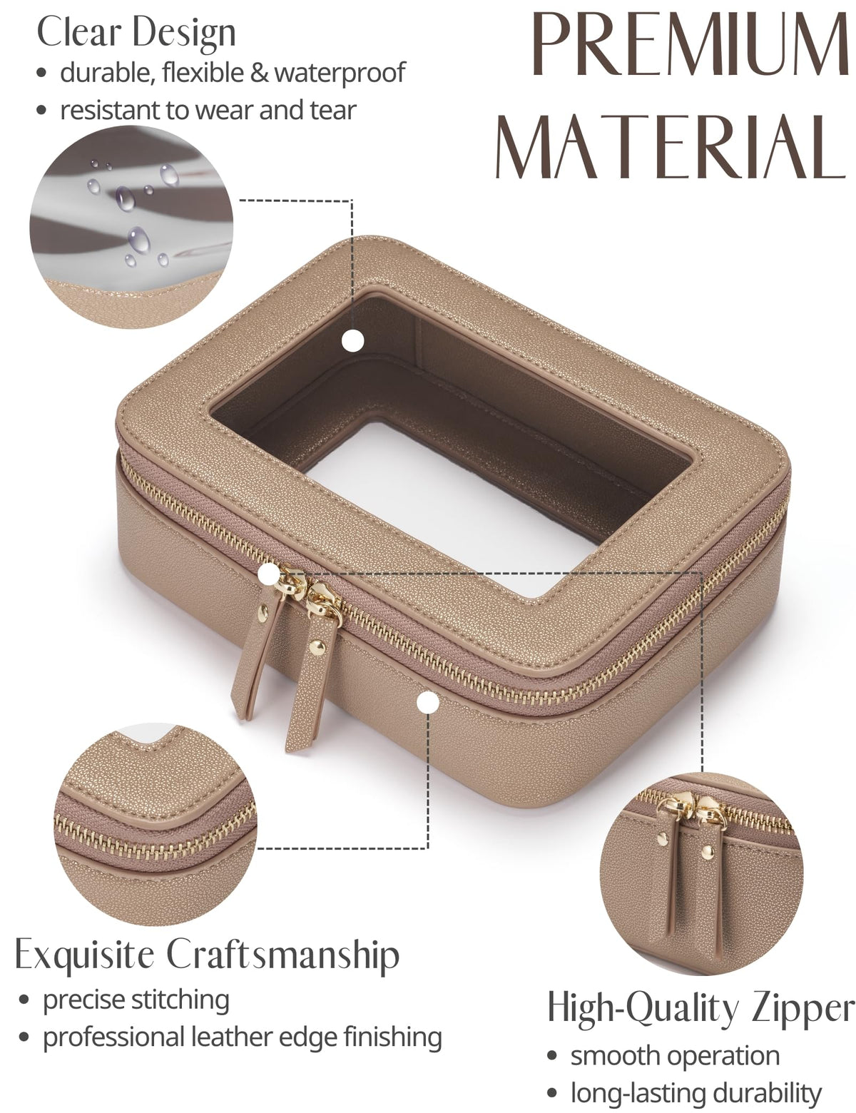 Popvibe Clear Makeup Bag medium size with zipper