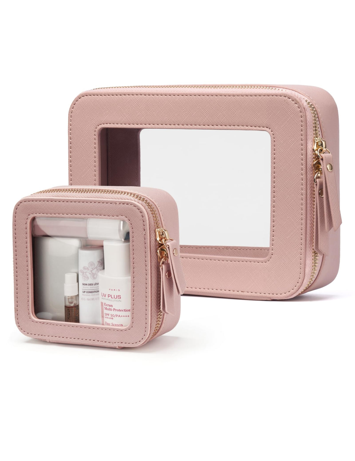Popvibe Clear Makeup Bag Mini size front view in mauve pink