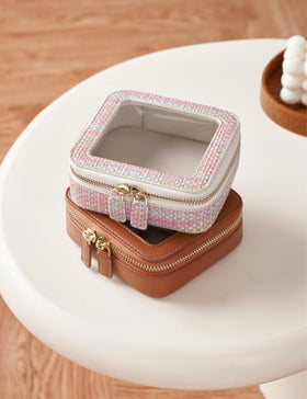 Popvibe Clear Makeup Bag on a bathroom counter