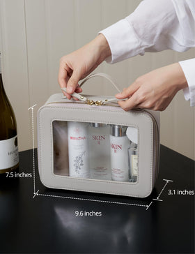 Popvibe Clear Makeup Bag on a travel suitcase