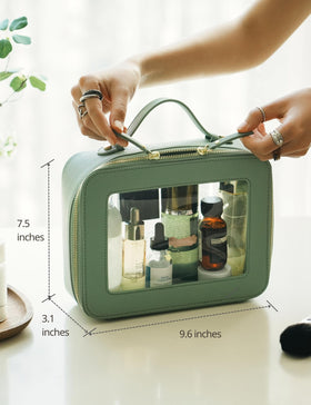 Popvibe Clear Makeup Bag on a travel suitcase