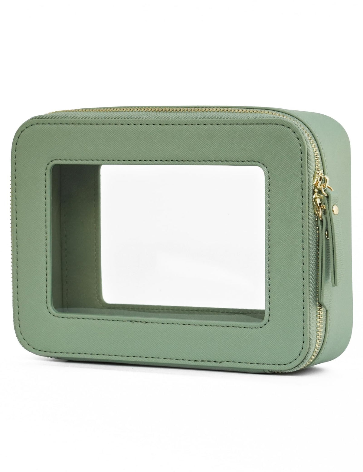 Popvibe Clear Makeup Bag sage green front view with zipper