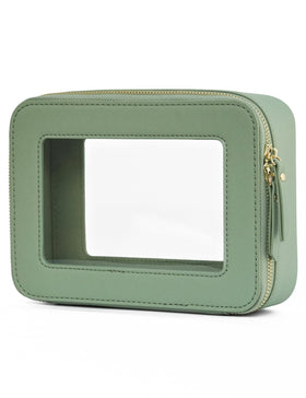 Popvibe Clear Makeup Bag sage green front view with zipper