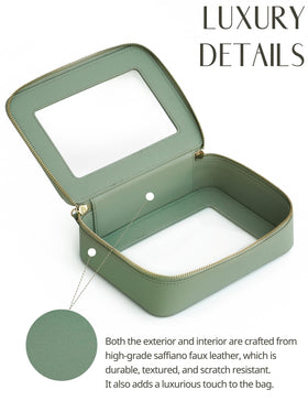 Popvibe Clear Makeup Bag sage green with light gold hardware accents