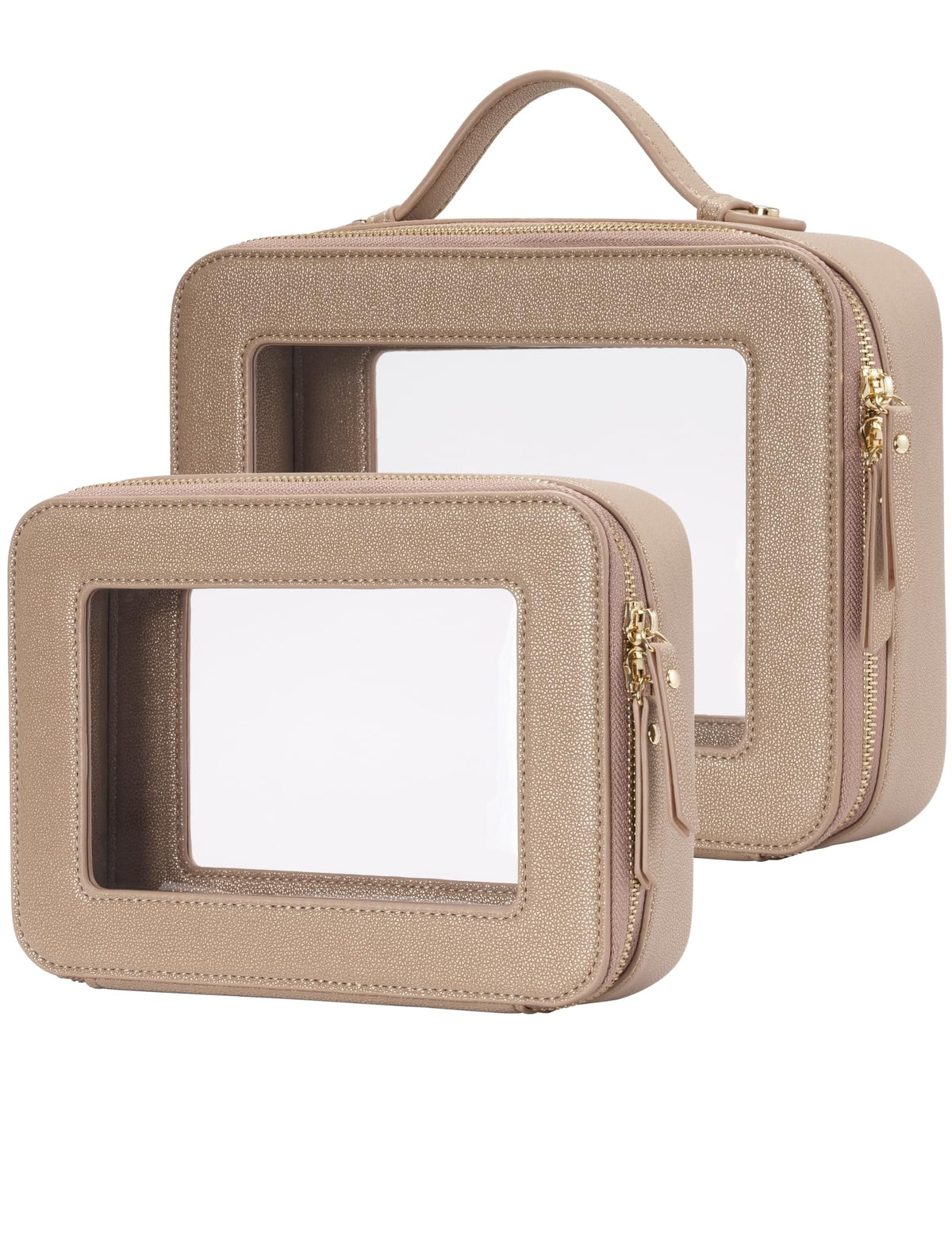Popvibe Clear Makeup Bag Set front view in gold
