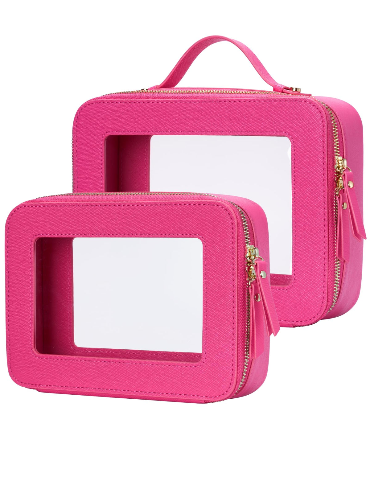 Popvibe Clear Makeup Bag Set front view in Hotpink
