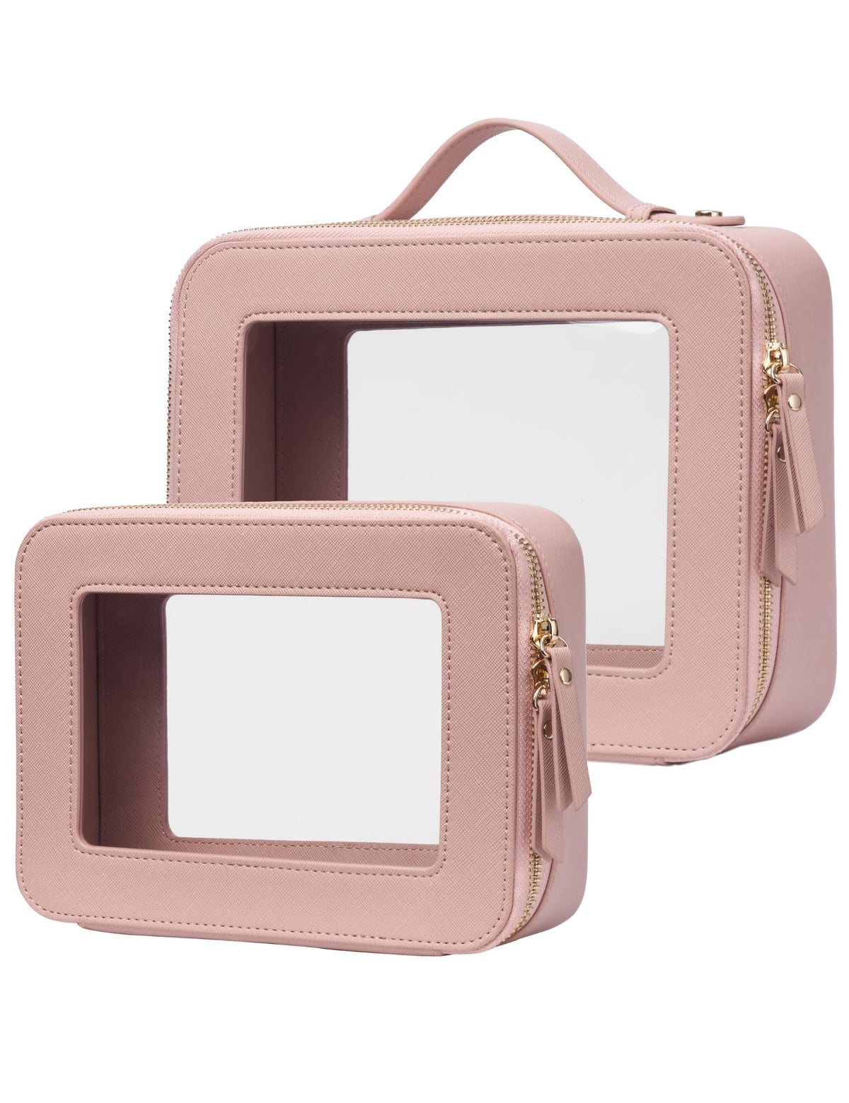 Popvibe Clear Makeup Bag Set front view showing medium and large sizes